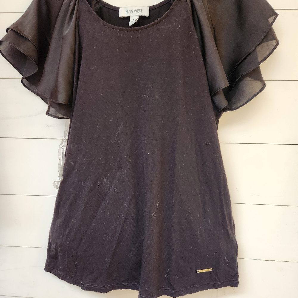 Nine West Black Ruffle Sleeve Blouse